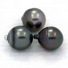 Lotto di 3 Perle di Tahiti Semi-Barocche C di 12.7 a 12.9 mm