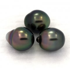 Lotto di 3 Perle di Tahiti Semi-Barocche B di 9 a 9.1 mm