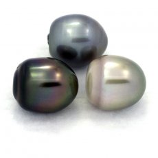 Lotto di 3 Perle di Tahiti Semi-Barocche C di 12.2 a 12.4 mm