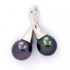 Ciondolo in Argento e 2 Perle di Tahiti Semi-Barocche B+ 9.5 e 9.6 mm