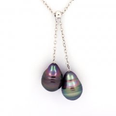 Collana in Argento e 2 Perle di Tahiti Cerchiate C 8.8 mm