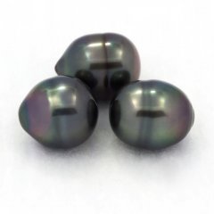 Lotto di 3 Perle di Tahiti Cerchiate B di 9.2 a 9.7 mm