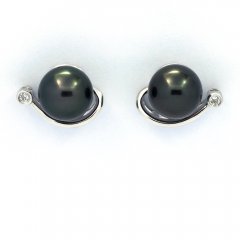 Orecchini in Argento e 2 Perle di Tahiti Rotonde B 8.2 mm