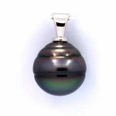 Ciondolo in Argento e 1 Perla de Tahiti Cerchiata B/C 13 mm