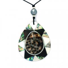 Collana in Cotone e 1 Perla di Tahiti Semi-Rotonda C 9.4 mm