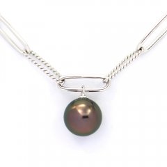 Braccialetto in Argento e 1 Perla di Tahiti Rotonda C 9.2 mm