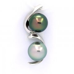 Ciondolo in Argento e 2 Perle di Tahiti Semi-Barocche B 10 mm