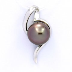 Ciondolo in Argento e 1 Perla di Tahiti Rotonda B/C 9.2 mm