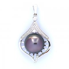 Ciondolo in Argento e 1 Perla di Tahiti Rotonda C 11.8 mm