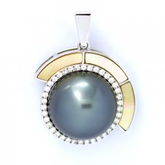 Ciondolo in Argento e 1 Perla di Tahiti Rotonda C 12.6 mm