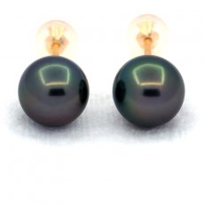 Orecchini in Oro 18K e 2 Perle di Tahiti Rotonde B 8.4 mm