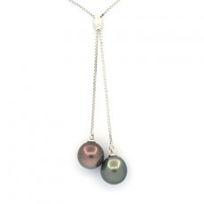 Collana in Argento e 2 Perle di Tahiti Semi-Barocche B 8.7 mm