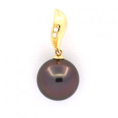 Ciondolo in Oro 18K + 2 diamanti e 1 Perla di Tahiti Rotonda B 11.8 mm