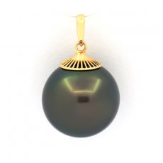 Ciondolo in Oro 18K e 1 Perla de Tahiti Semi-Rotonda B 13.8 mm