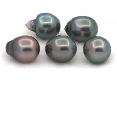 Lotto di 5 Perle di Tahiti Semi-Barocche C di 9.7 a 9.8 mm