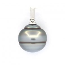Ciondolo in Argento e 1 Perla de Tahiti Cerchiata B/C 12.2 mm