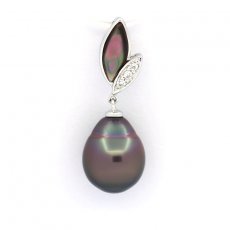 Ciondolo in Argento e 1 Perla di Tahiti Semi-Baroccha B 10.5 mm