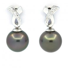 Orecchini in Argento e 2 Perle di Tahiti Rotonde C 8.7 mm