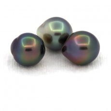 Lotto di 3 Perle di Tahiti Semi-Barocche B di 9.5 a 9.7 mm