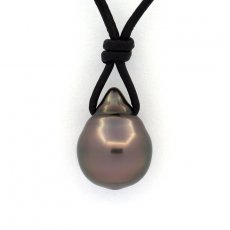 Collana in Cuoio e 1 Perla di Tahiti Cerchiata B 11.2 mm