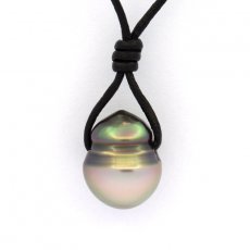 Collana in Cuoio e 1 Perla di Tahiti Cerchiata C 10.1 mm