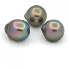 Lotto di 3 Perle di Tahiti Semi-Barocche B di 9.5 a 9.8 mm