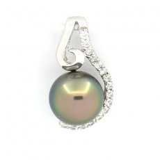 Ciondolo in Argento e 1 Perla de Tahiti Rotonda C 8.4 mm