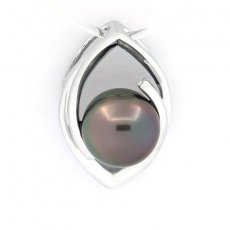 Ciondolo in Argento e 1 Perla de Tahiti Rotonda C 9.1 mm