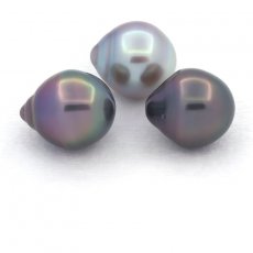 Lotto di 3 Perle di Tahiti Semi-Barocche B 11 mm