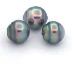 Lotto di 3 Perle di Tahiti Cerchiate C di 10.4 a 10.6 mm