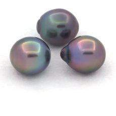 Lotto di 3 Perle di Tahiti Semi-Barocche B/C di 10.8 a 10.9 mm