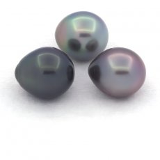 Lotto di 3 Perle di Tahiti Semi-Barocche C di 10.5 a 10.9 mm