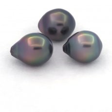 Lotto di 3 Perle di Tahiti Semi-Barocche B di 10.5 a 10.7 mm