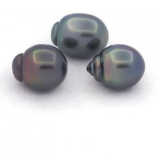 Lotto di 3 Perle di Tahiti Semi-Barocche B di 10.5 a 10.7 mm