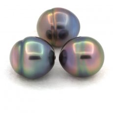Lotto di 3 Perle di Tahiti Cerchiate C di 10 a 10.4 mm