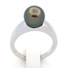 Anello in Argento e 1 Perla di Tahiti Rotonda B 8.6 mm