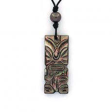 Collana in Cuoio e 1 Perla di Tahiti Rotonda B 7.8 mm