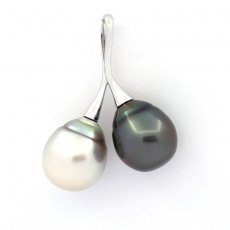 Ciondolo in Argento e 2 Perle di Tahiti Semi-Barocche C 11.6 mm