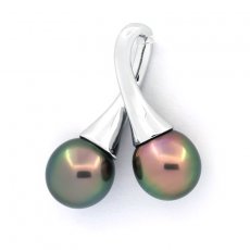 Ciondolo in Argento e 2 Perle di Tahiti Semi-Barocche A 9 mm