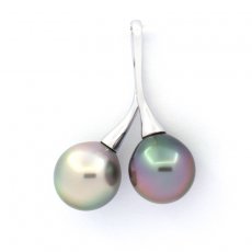 Ciondolo in Argento e 2 Perle di Tahiti Semi-Barocche B 9.5 mm