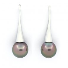 Orecchini in Argento e 2 Perle di Tahiti Semi-Barocche B 9.5 mm