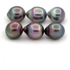 Lotto di 6 Perle di Tahiti Semi-Barocche B di 9.6 a 9.8 mm
