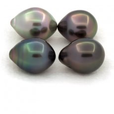 Lotto di 4 Perle di Tahiti Semi-Barocche B/C di 9.6 a 9.9 mm