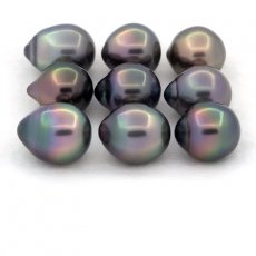 Lotto di 9 Perle di Tahiti Semi-Barocche B/C di 10 a 10.3 mm