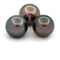 Lotto di 3 Perle di Tahiti Rotonde C di 11 a 11.2 mm