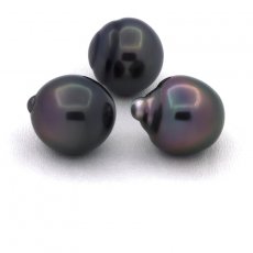 Lotto di 3 Perle di Tahiti Semi-Barocche B di 10.7 a 10.8 mm
