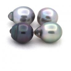 Lotto di 4 Perle di Tahiti Semi-Barocche B/C di 10.5 a 10.7 mm