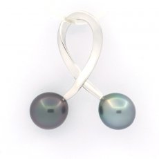 Ciondolo in Argento e 2 Perle di Tahiti Semi-Barocche C 8 e 8.3 mm