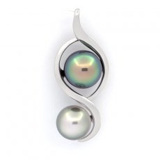 Ciondolo in Argento e 2 Perle di Tahiti Semi-Barocche C 9.2 e 10 mm