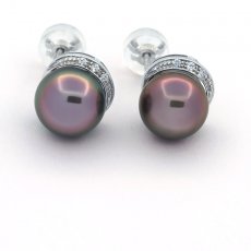 Orecchini in Argento e 2 Perle di Tahiti Semi-Barocche B 9.7 mm